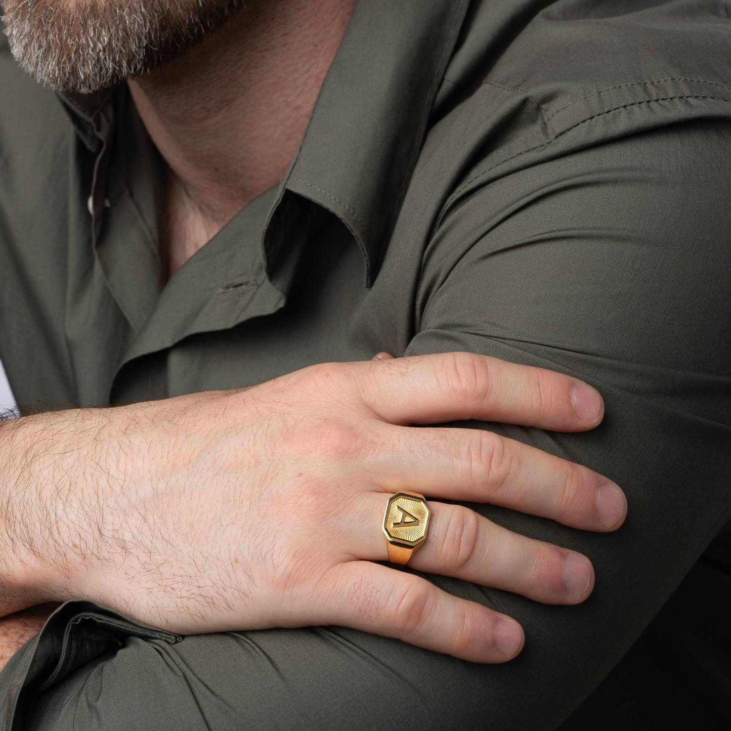 Heritage Initial Ring for Men in Gold Vermeil