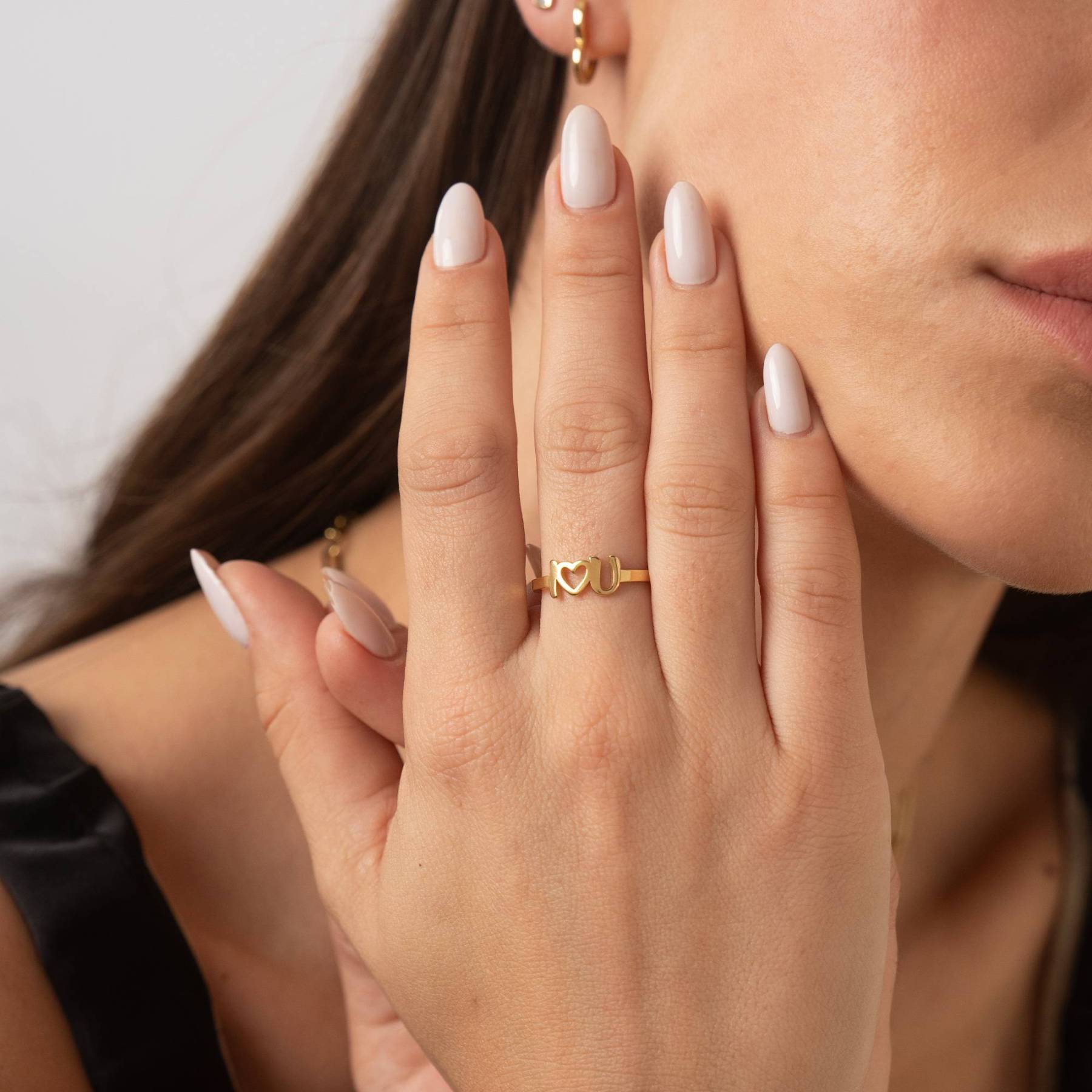 I Heart You Initial Ring in Gold Plating