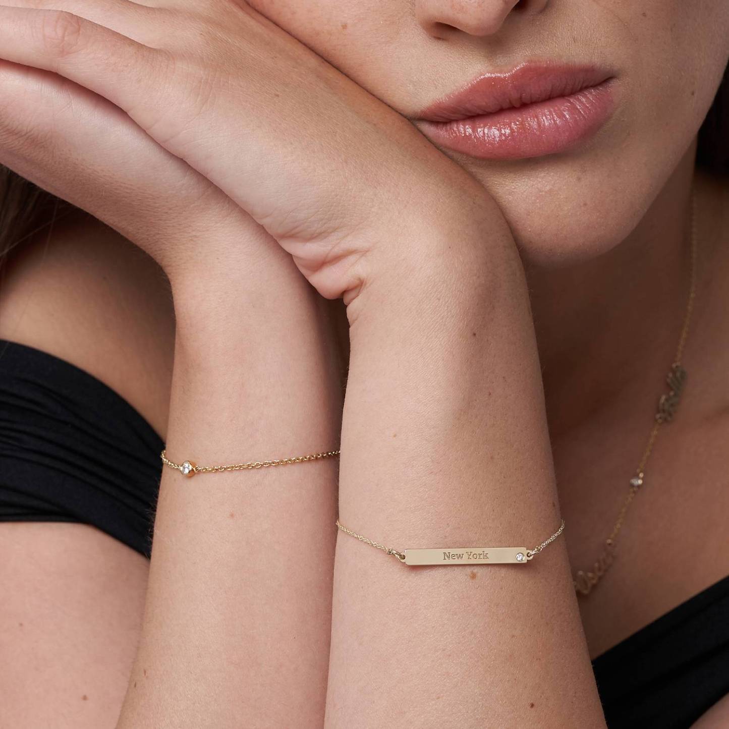 ID Name Bracelet with Diamond in Gold Vermeil