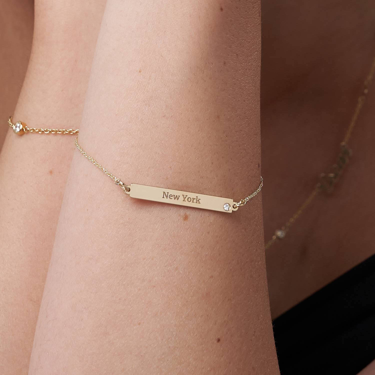 ID Name Bracelet with Diamond in Gold Vermeil