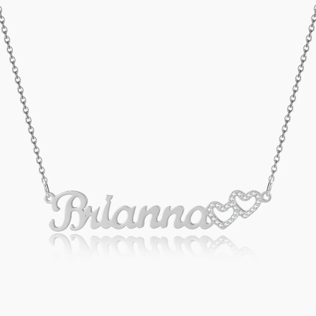 Iced Hearts Personalized Name Necklace In Sterling Silver