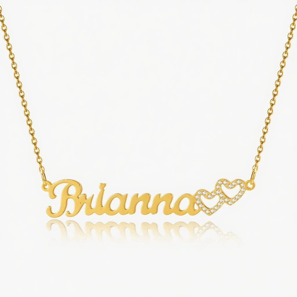 Iced Hearts Personalized Name Necklace In 14K Solid Gold