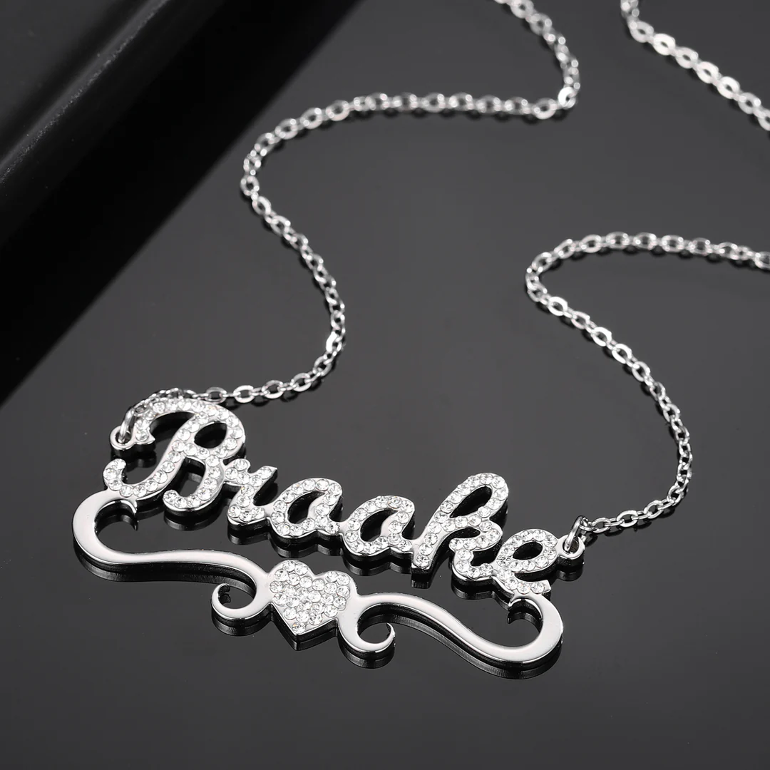 Heart Zircon Personalized Name Necklace In Sterling Silver