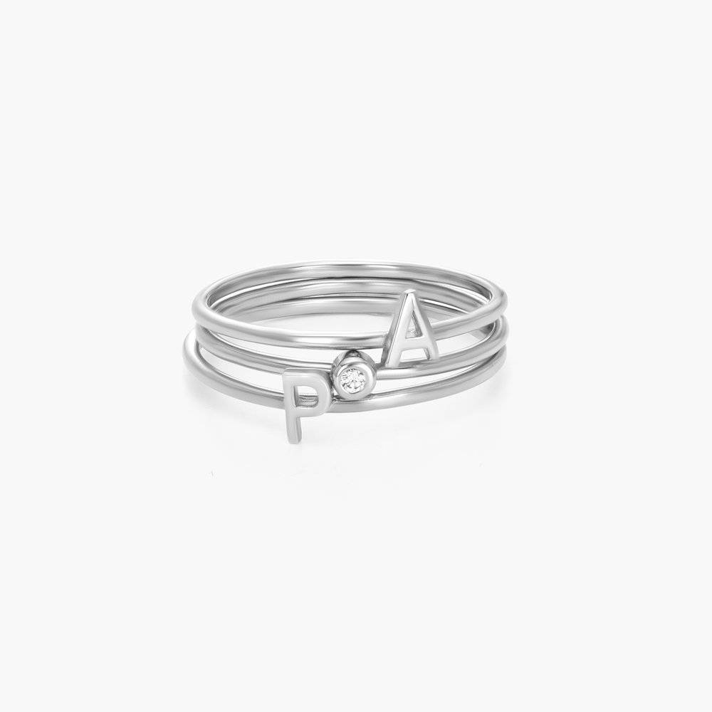 Luz Initial Ring with Diamond in Sterling Silver