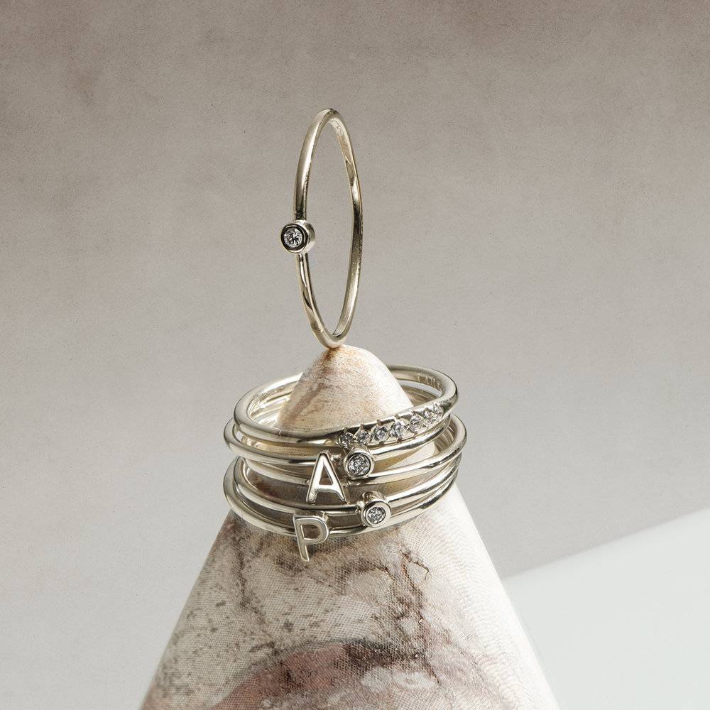 Luz Initial Ring with Diamond in Sterling Silver