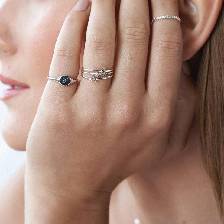 Luz Initial Ring with Diamond in Sterling Silver