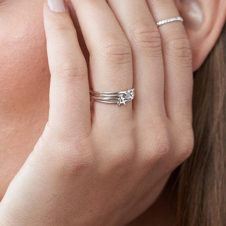 Luz Initial Ring with Diamond in Sterling Silver