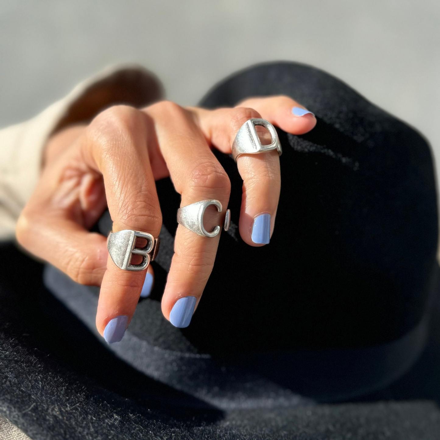 Chunky Initial Ring in Sterling Silver