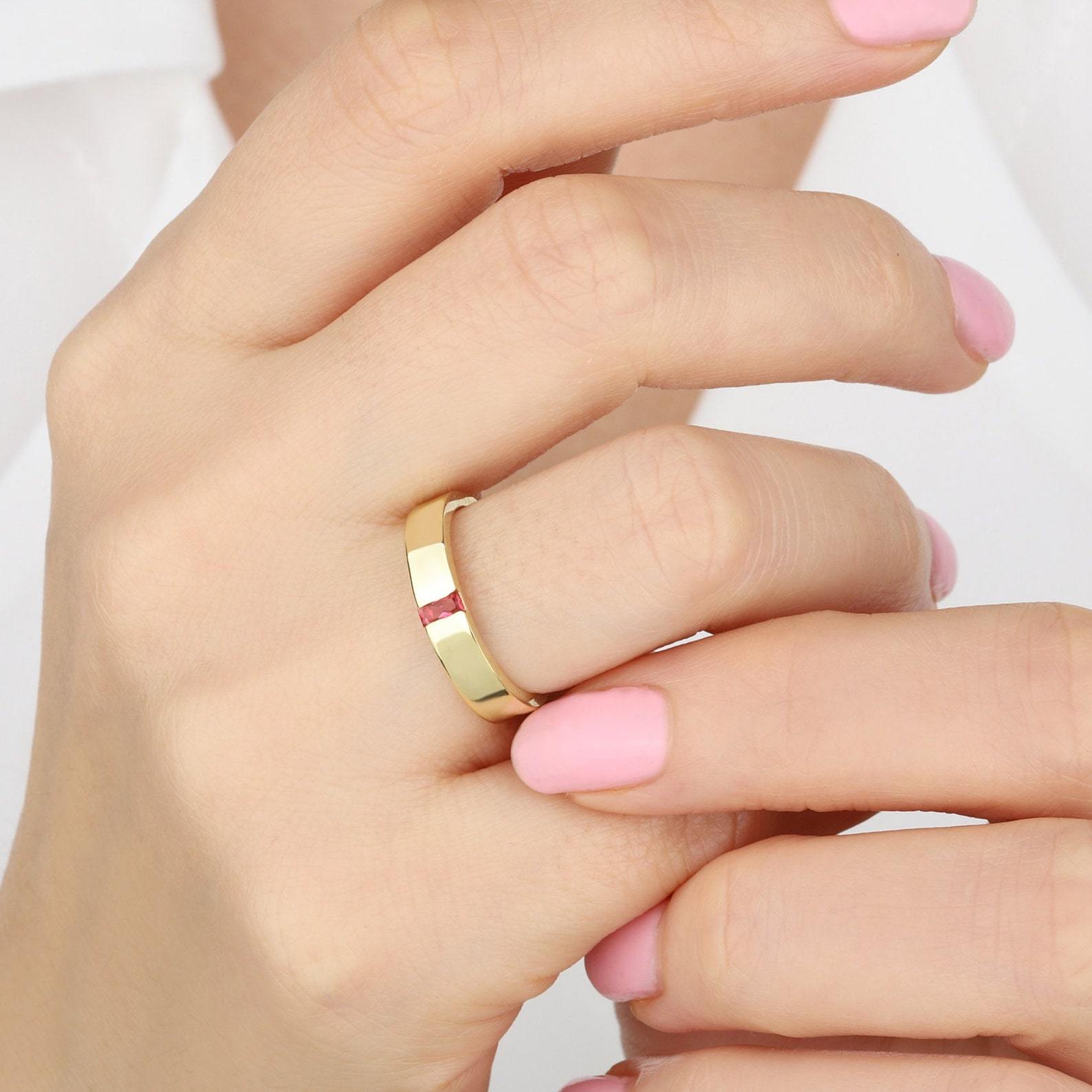 Unique Baguette Birthstone Bands Ring in Sterling Silver