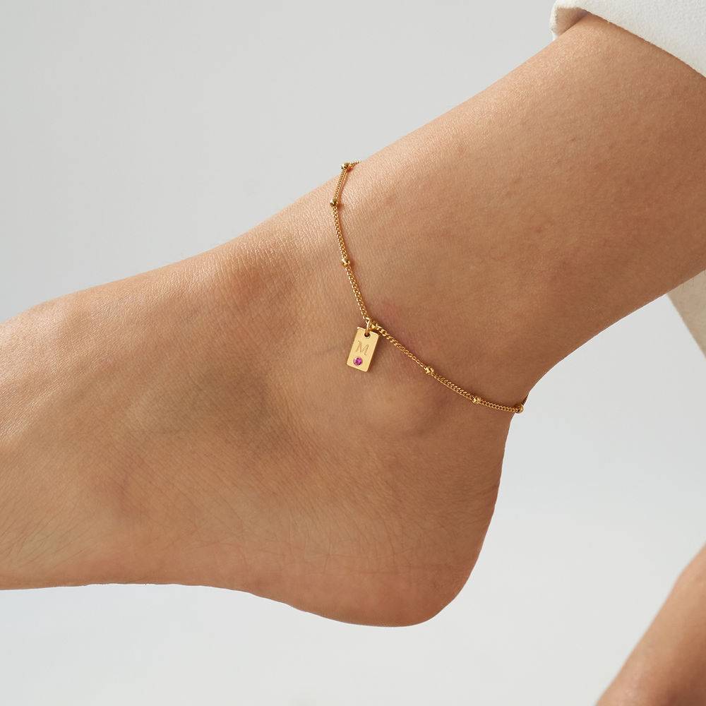 Initial Birthstone Tag Anklet in Gold Vermeil