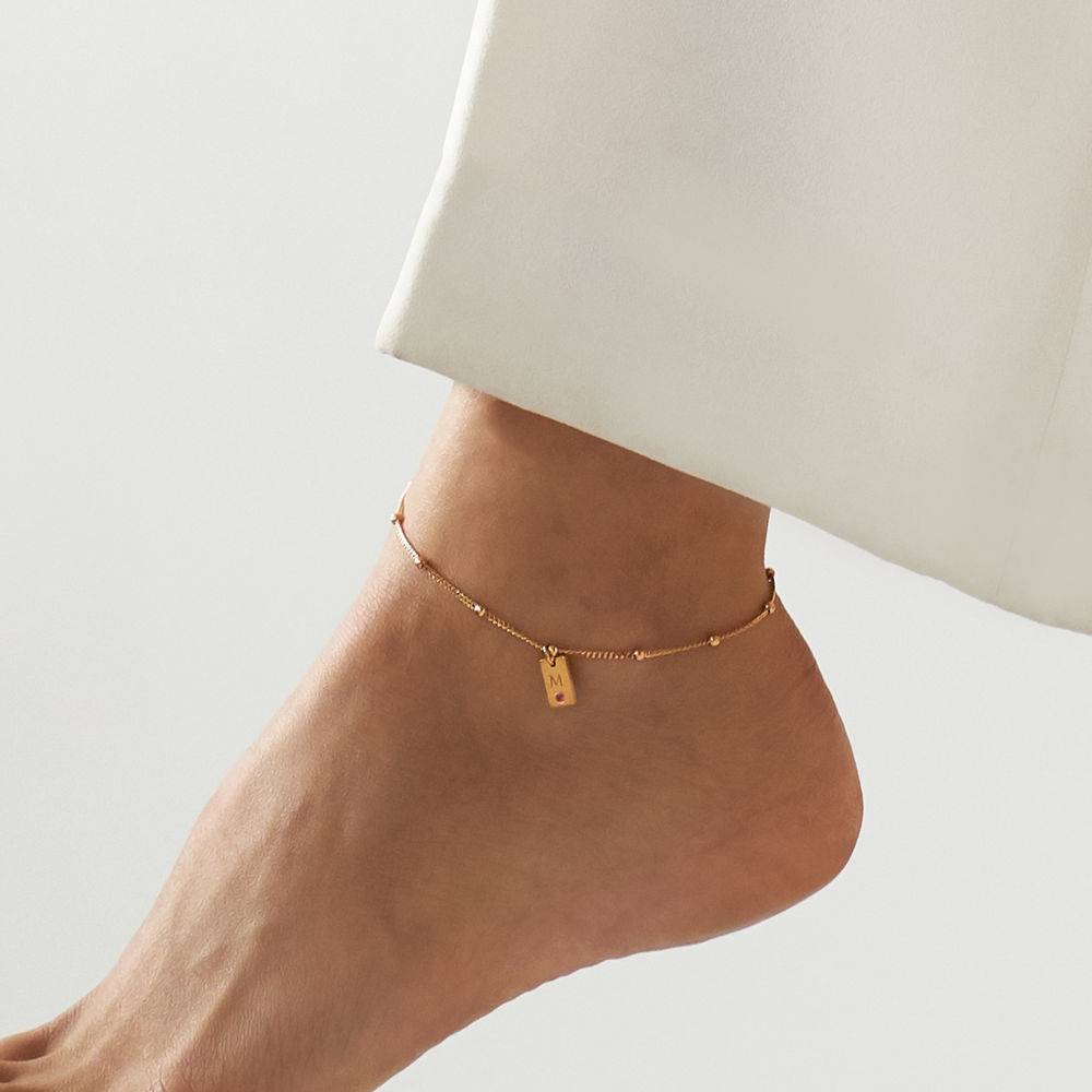 Initial Birthstone Tag Anklet in Gold Vermeil