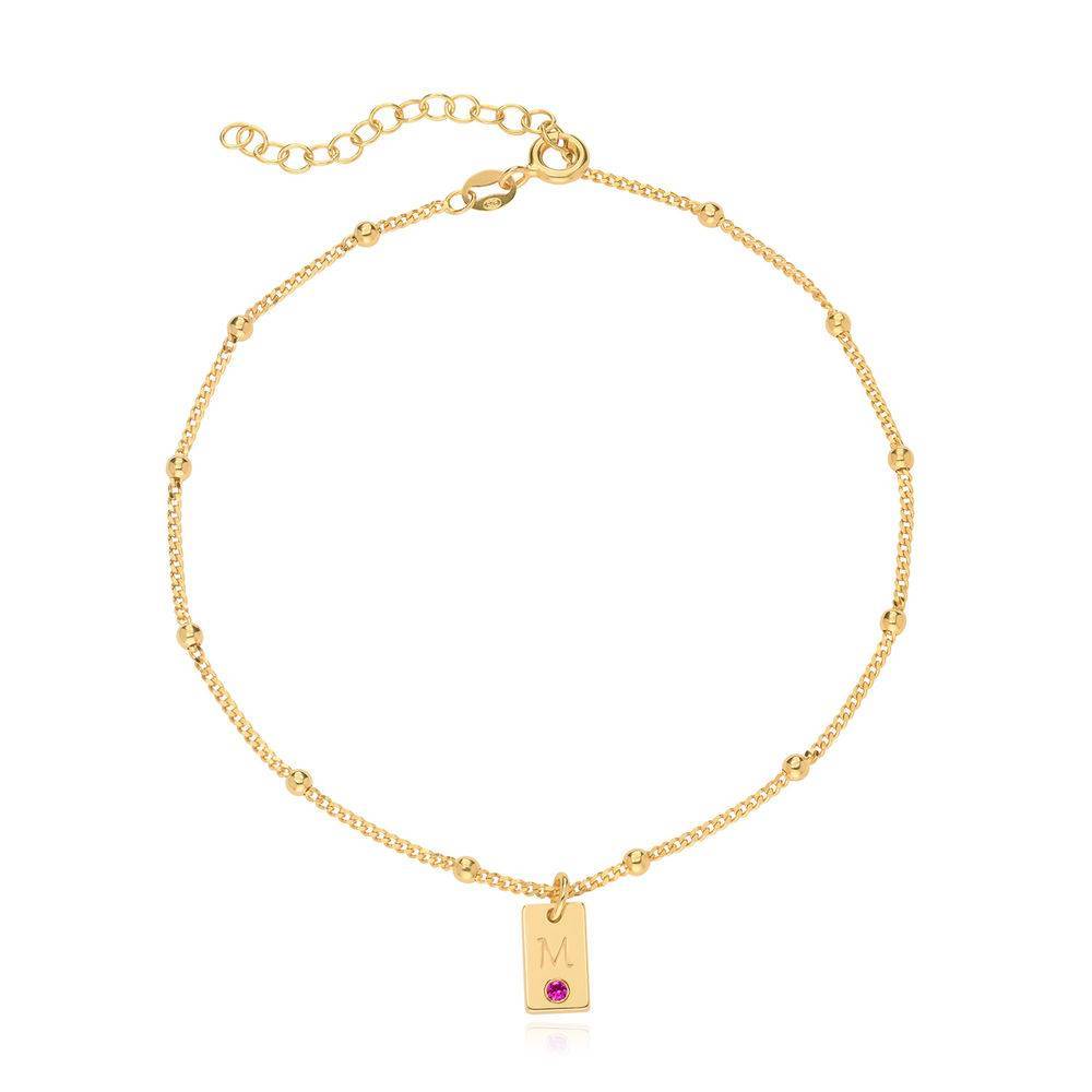 Initial Birthstone Tag Anklet in Gold Vermeil