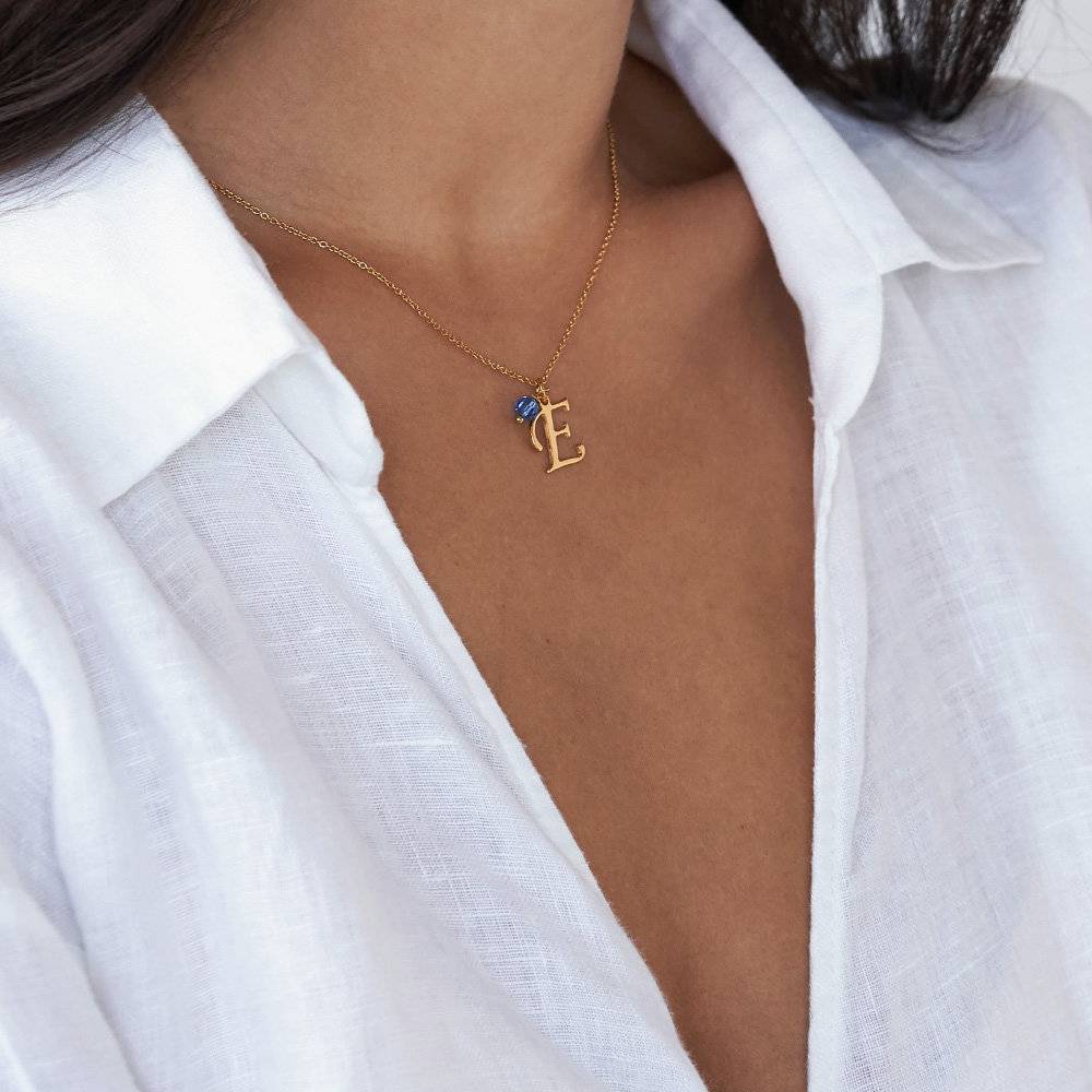 Initial Necklace with Birthstone in Gold Plating