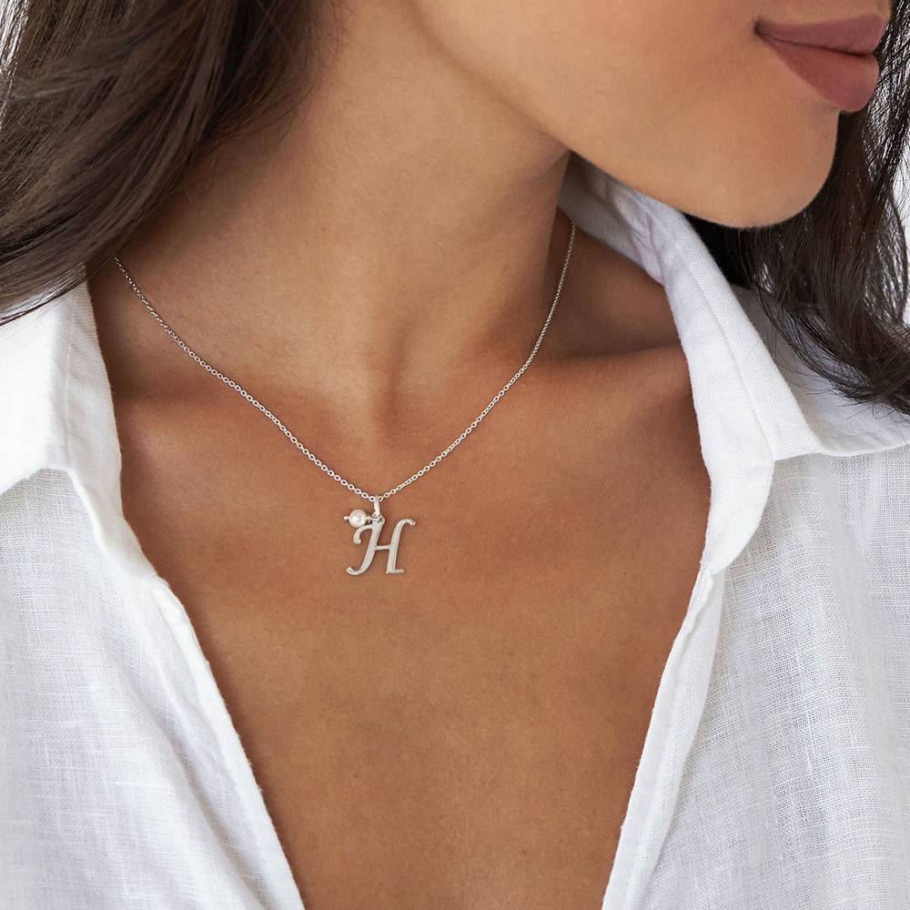 Initial Necklace with Birthstone in Sterling Silver