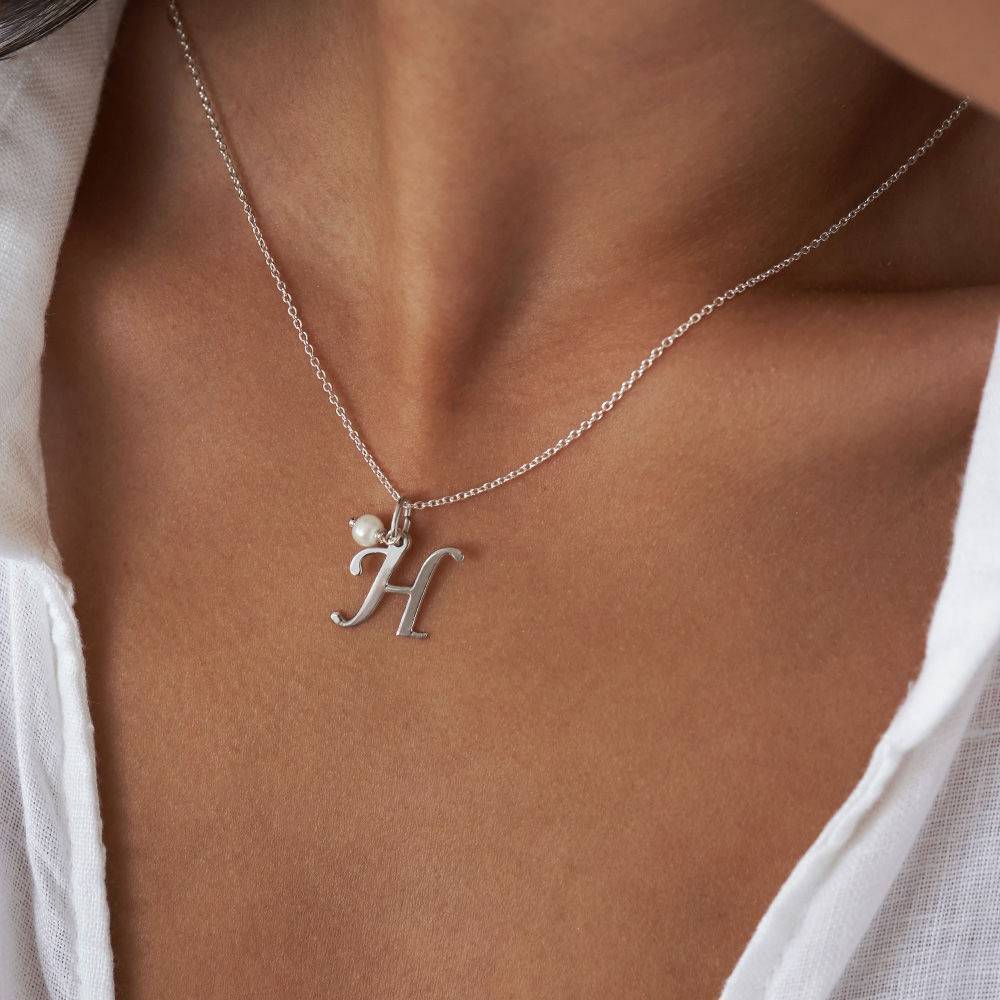 Initial Necklace with Birthstone in Sterling Silver