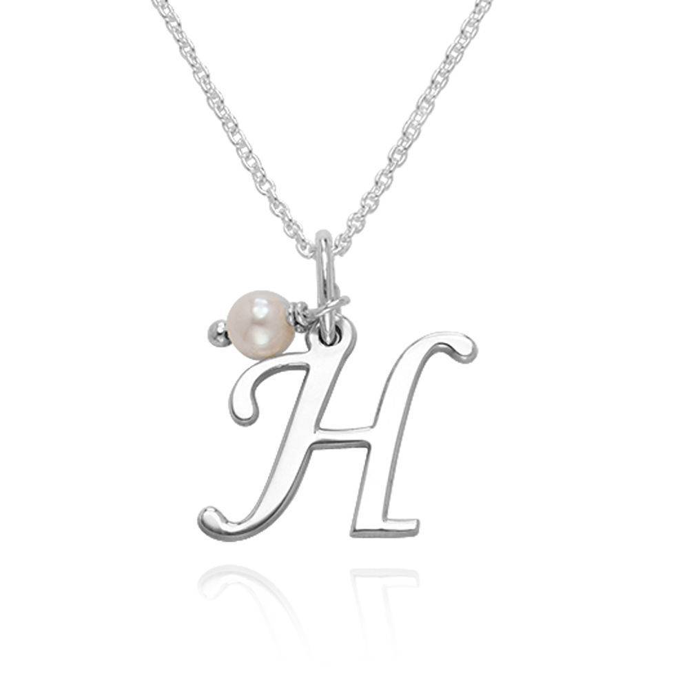 Initial Necklace with Birthstone in Sterling Silver
