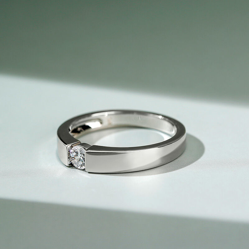Simple Round Cut Men Engagement Ring in Sterling Silver