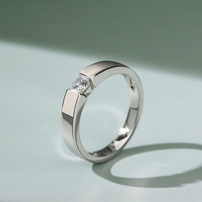 Simple Round Cut Men Engagement Ring in Sterling Silver