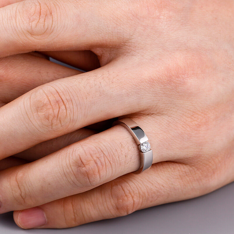 Simple Round Cut Men Engagement Ring in Sterling Silver