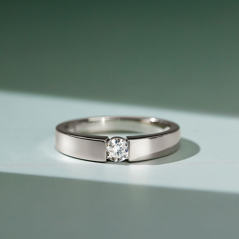 Simple Round Cut Men Engagement Ring in Sterling Silver