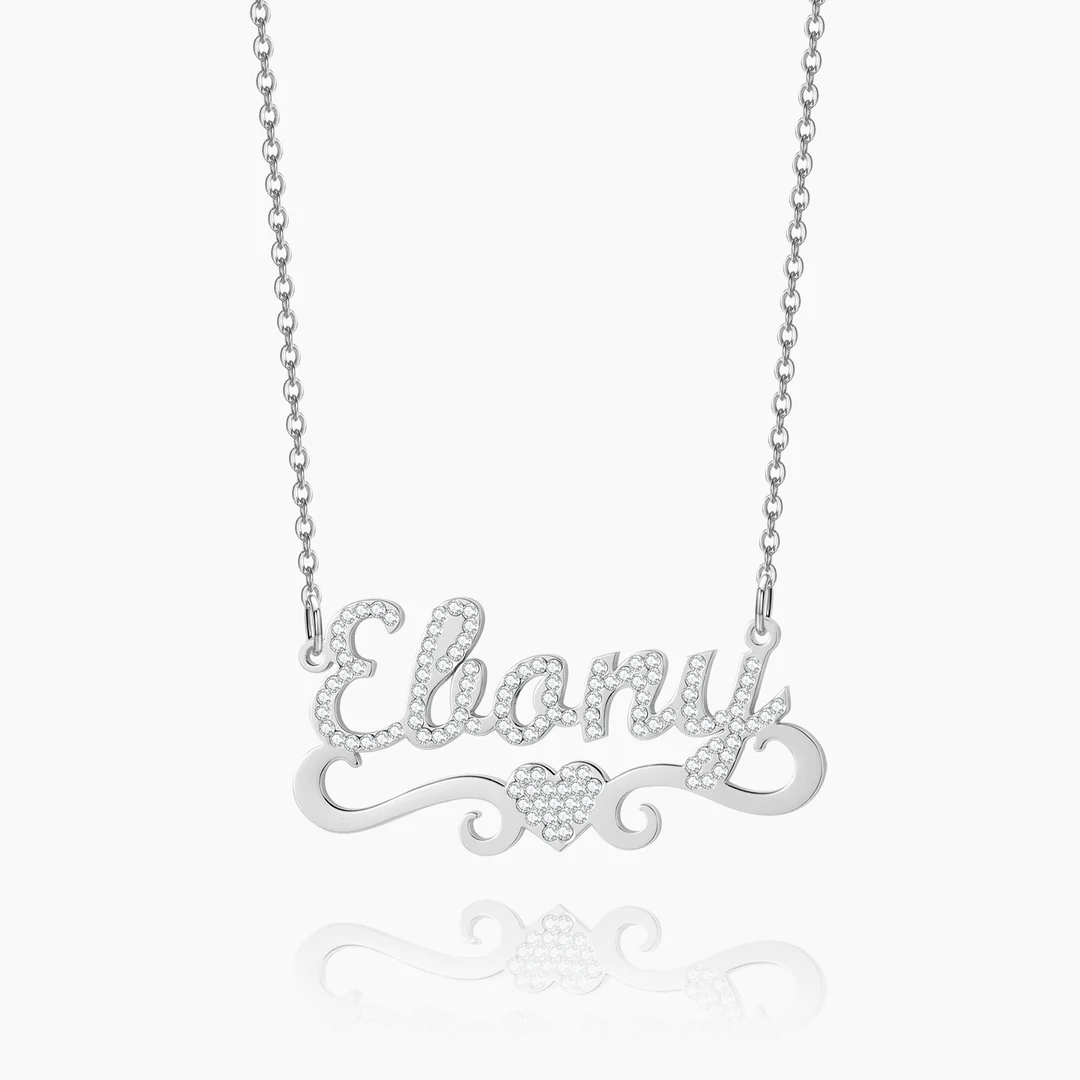 Heart Zircon Personalized Name Necklace In Sterling Silver