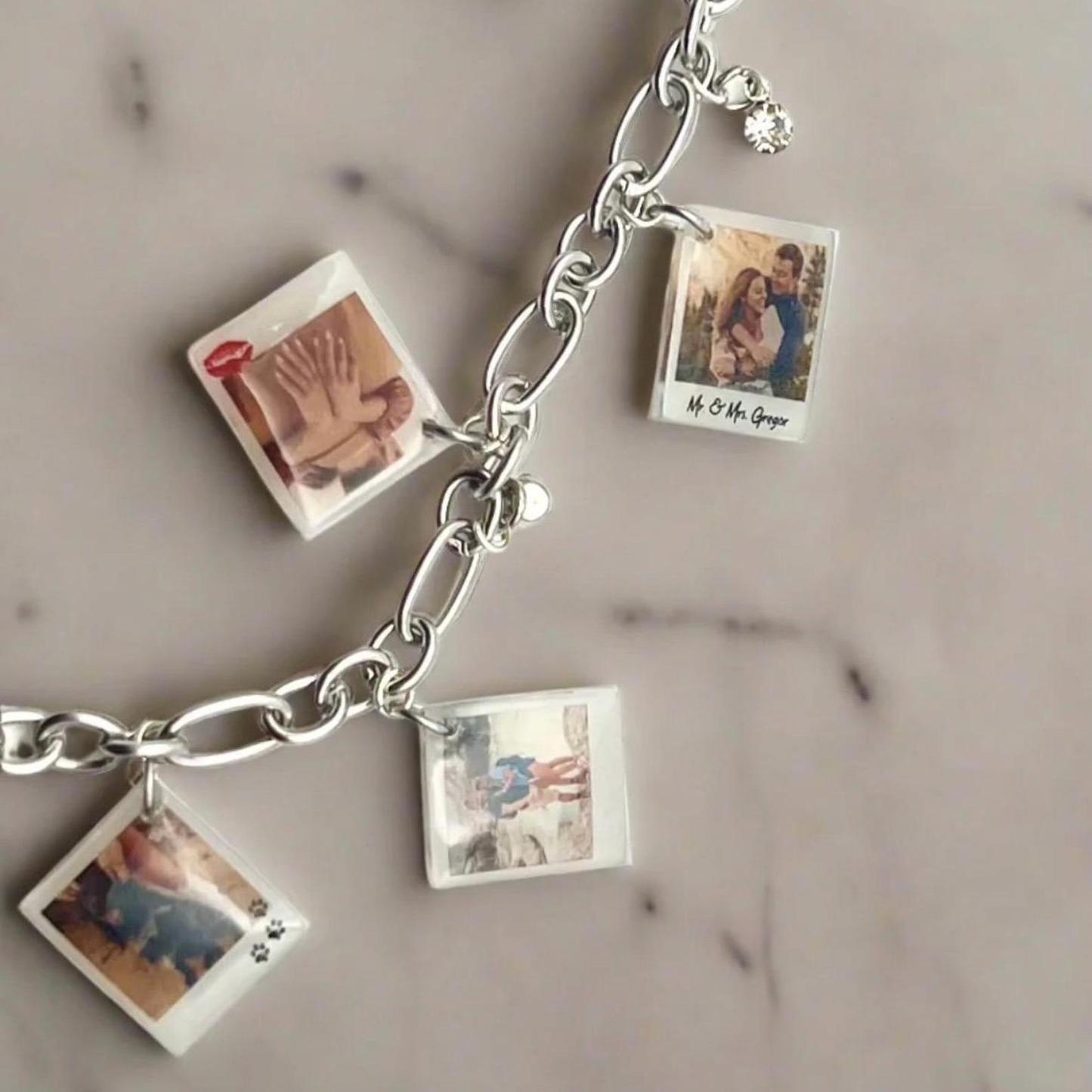 Customizable Mini Photo Charm Bracelet in Sterling Silver