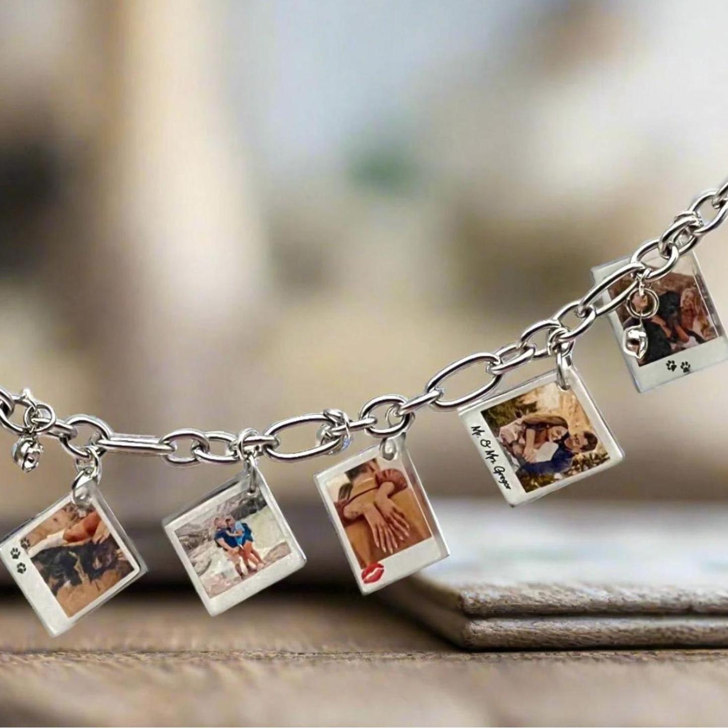 Customizable Mini Photo Charm Bracelet in Sterling Silver