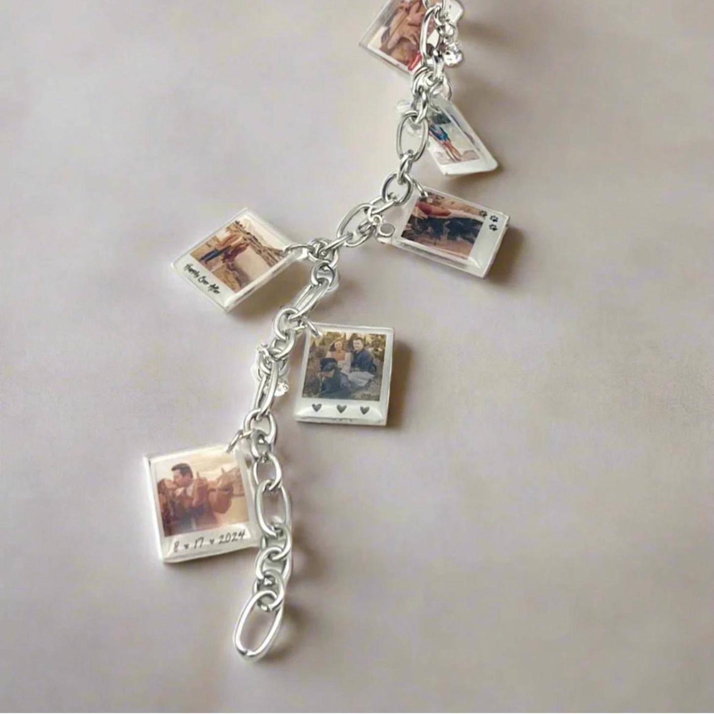 Customizable Mini Photo Charm Bracelet in Sterling Silver
