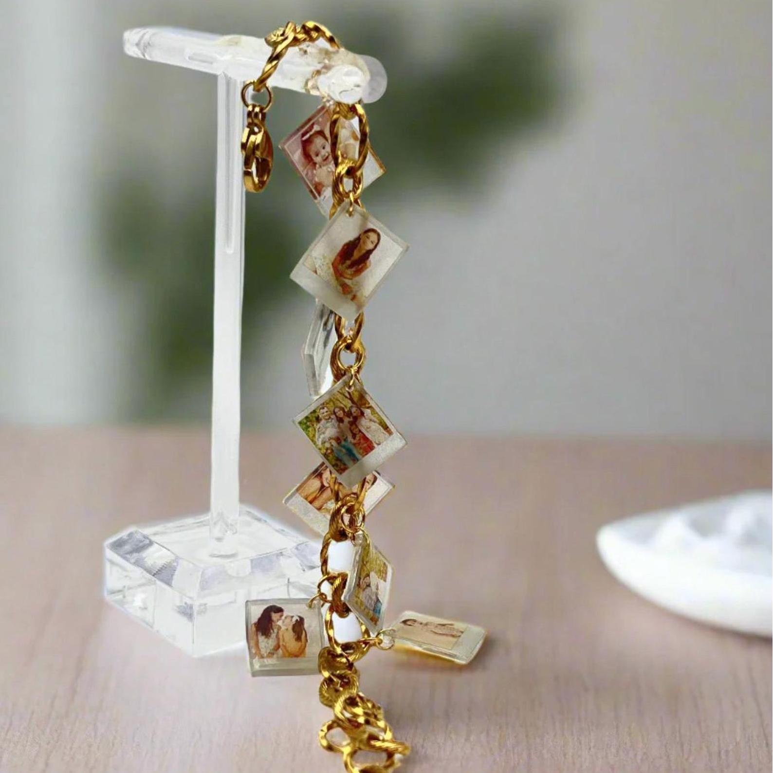 Customizable Mini Photo Charm Bracelet in Sterling Silver