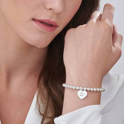 Mom Heart Tag Bracelet in Sterling Silver