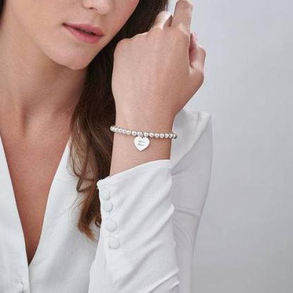 Mom Heart Tag Bracelet in Sterling Silver