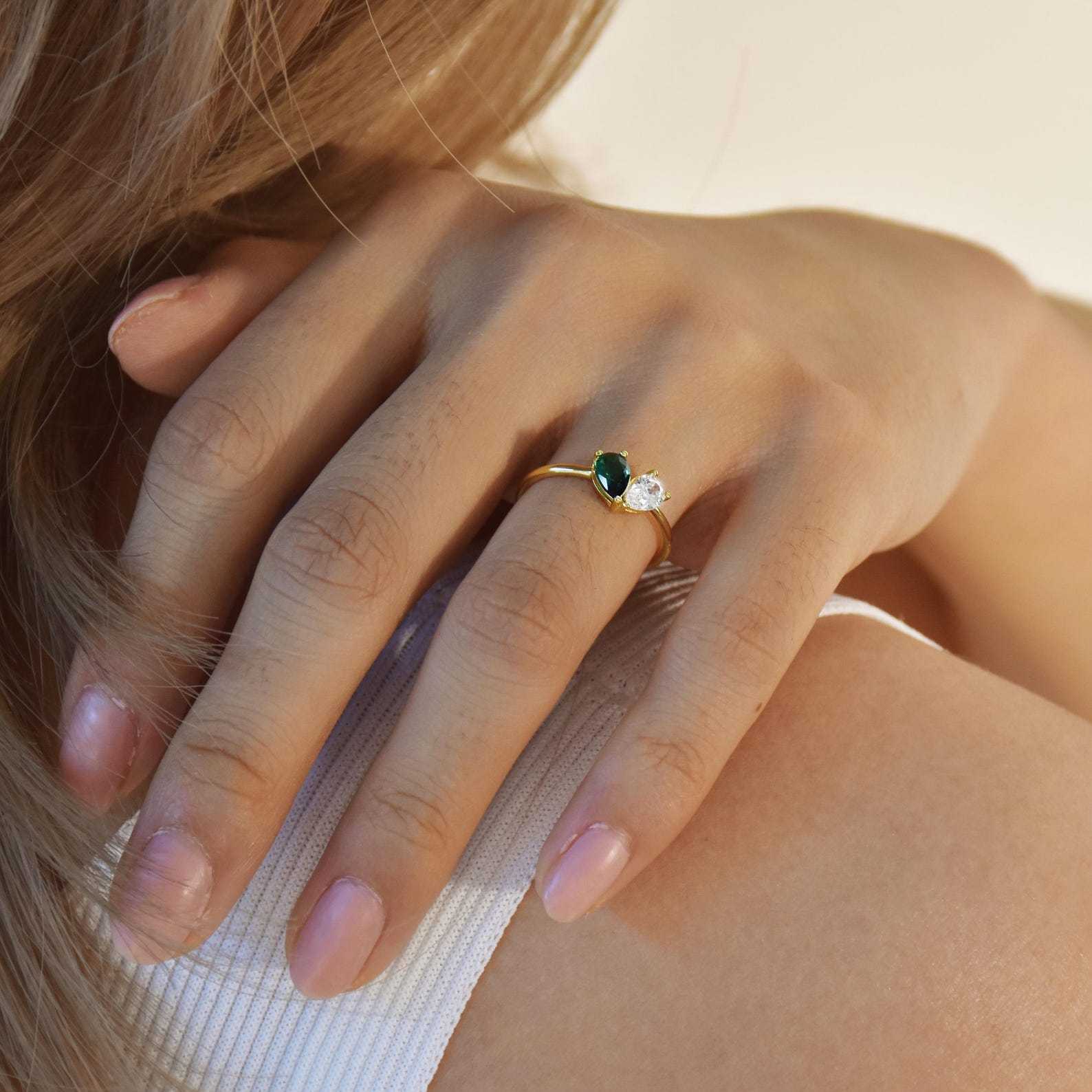 Valentines Day 2 Birthstone Ring in Sterling Silver