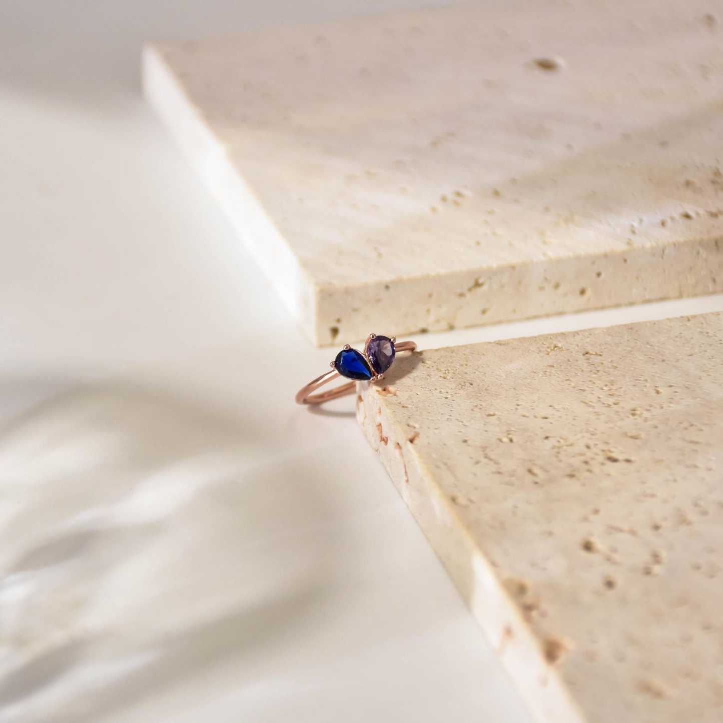 Valentines Day 2 Birthstone Ring in Sterling Silver