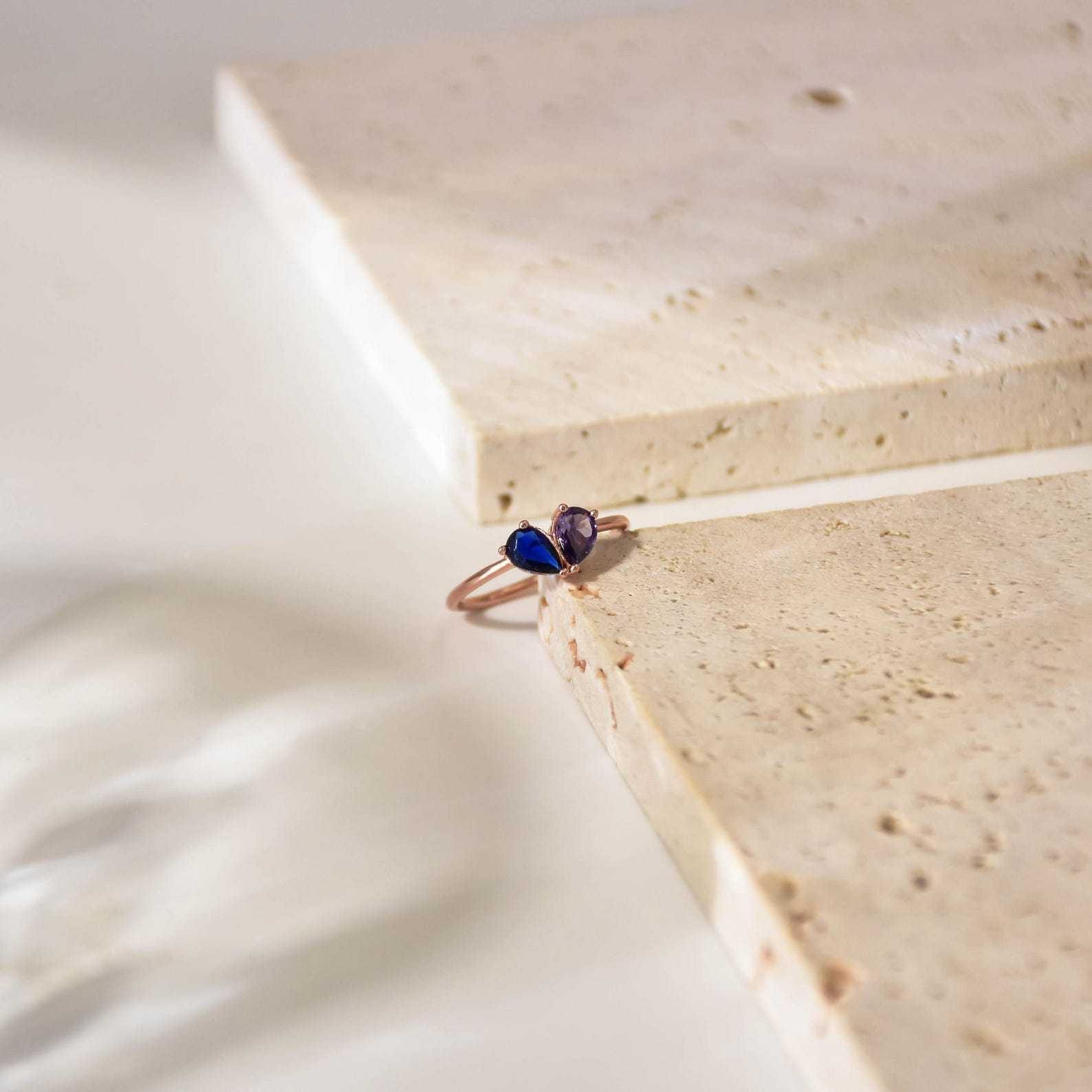Valentines Day 2 Birthstone Ring in Sterling Silver