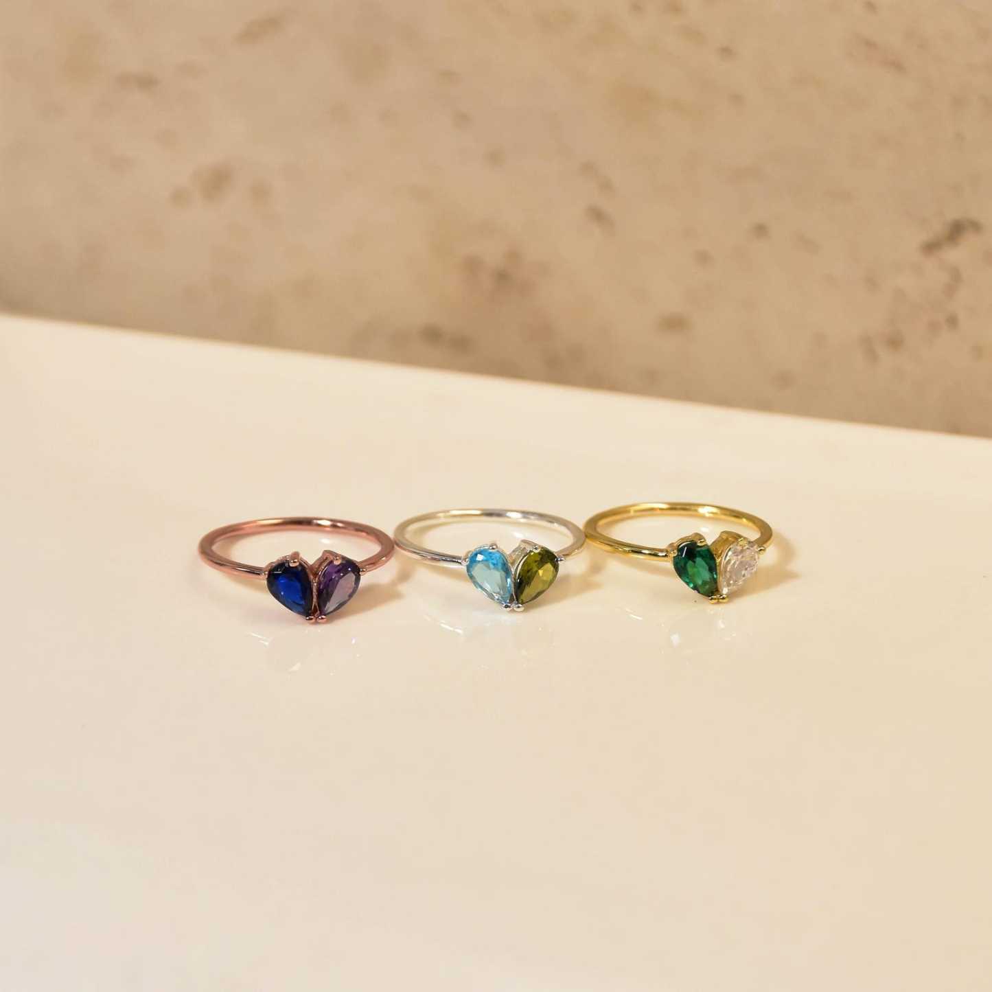 Valentines Day 2 Birthstone Ring in Sterling Silver