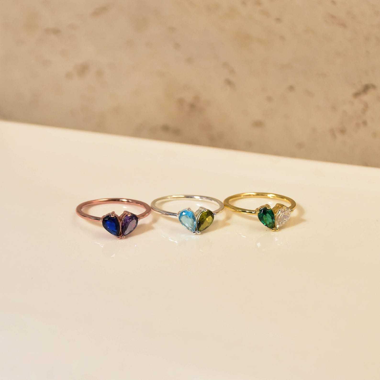 Valentines Day 2 Birthstone Ring in Sterling Silver