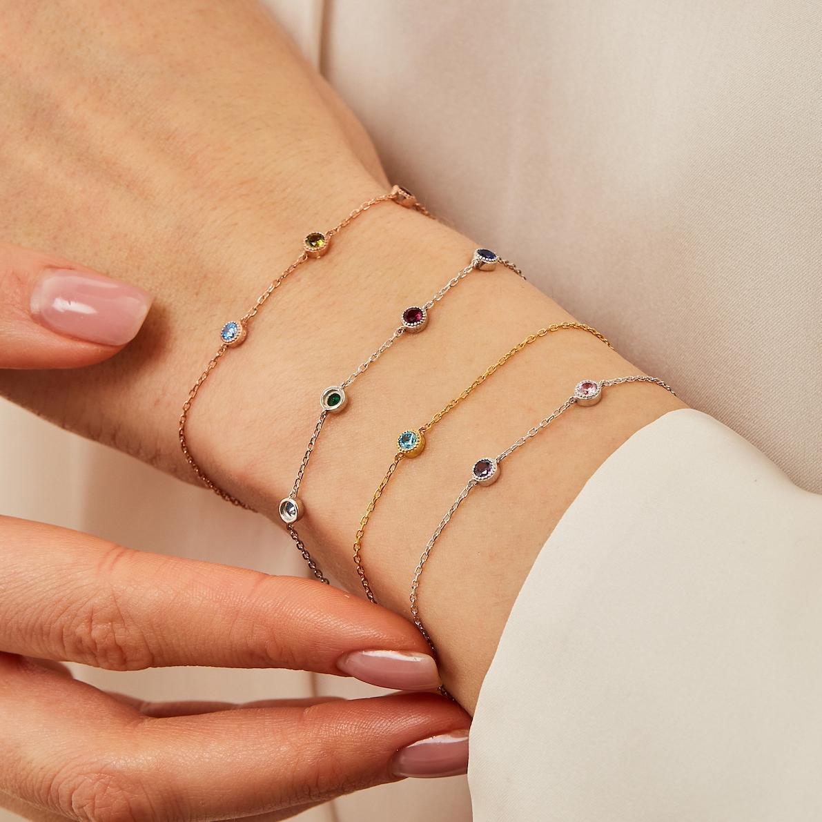 Bracelets for Women Handmade Bracelet with Birthstone in Sterling Silver