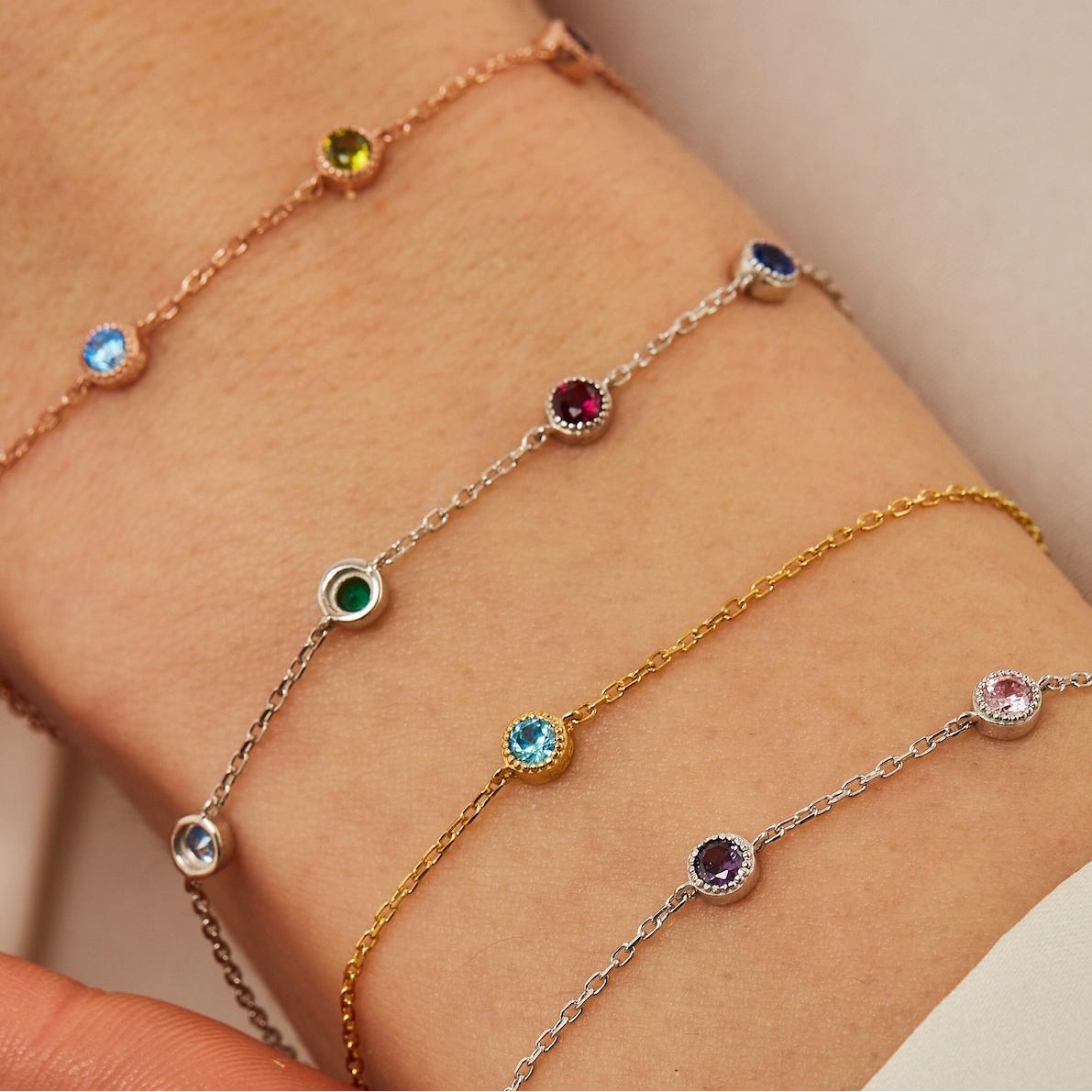 Bracelets for Women Handmade Bracelet with Birthstone in Sterling Silver