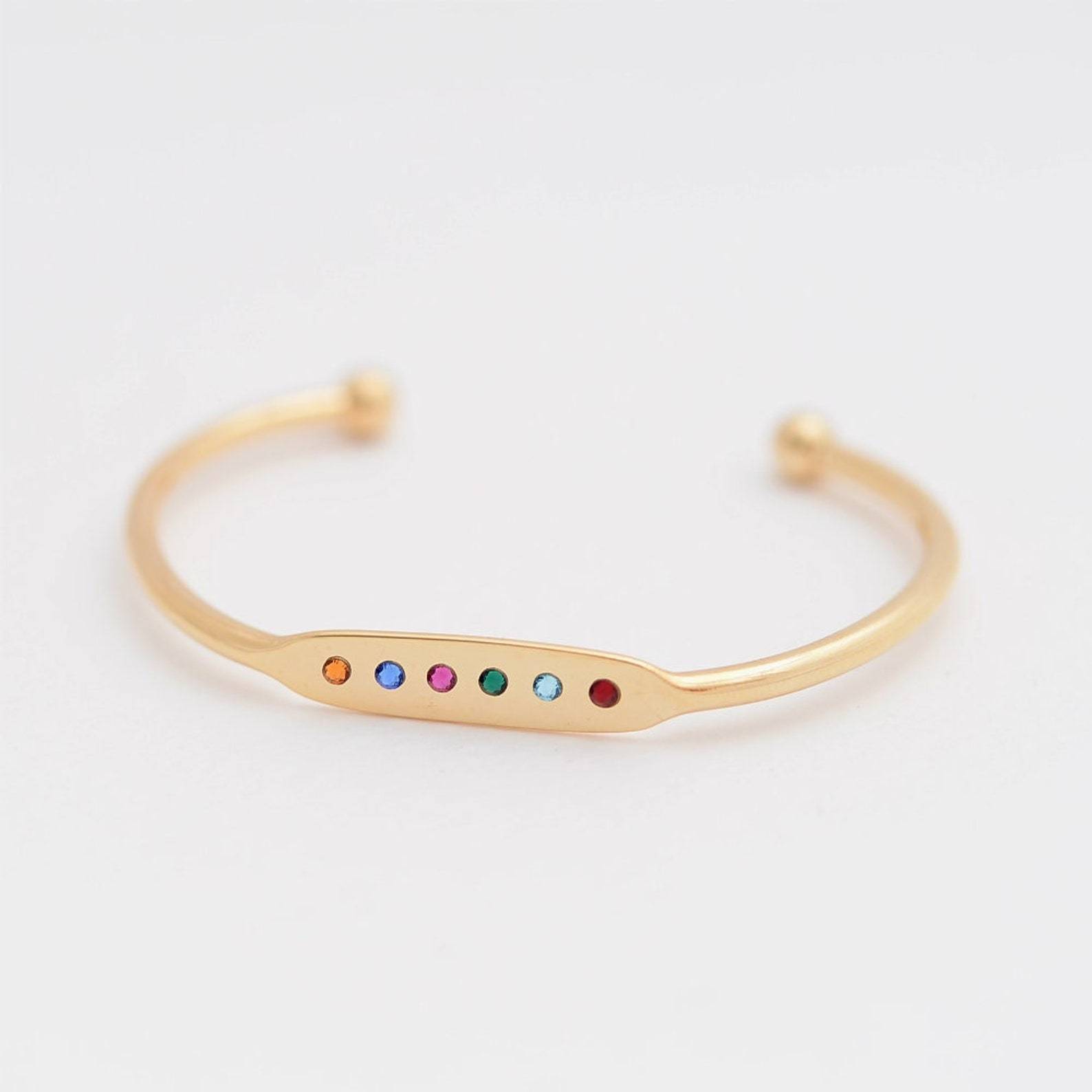 Birthstone Cuff Bracelet for Mom in Sterling Silver