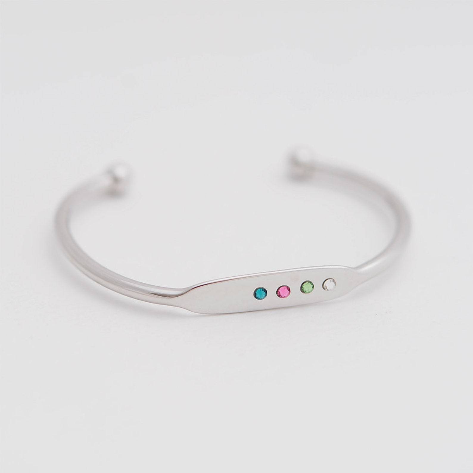 Birthstone Cuff Bracelet for Mom in Sterling Silver