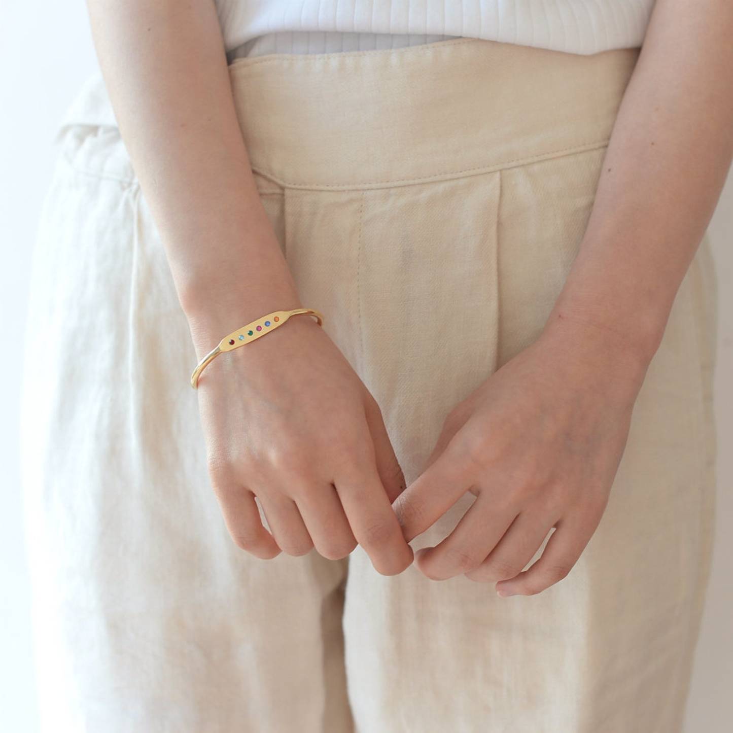 Birthstone Cuff Bracelet for Mom in Sterling Silver