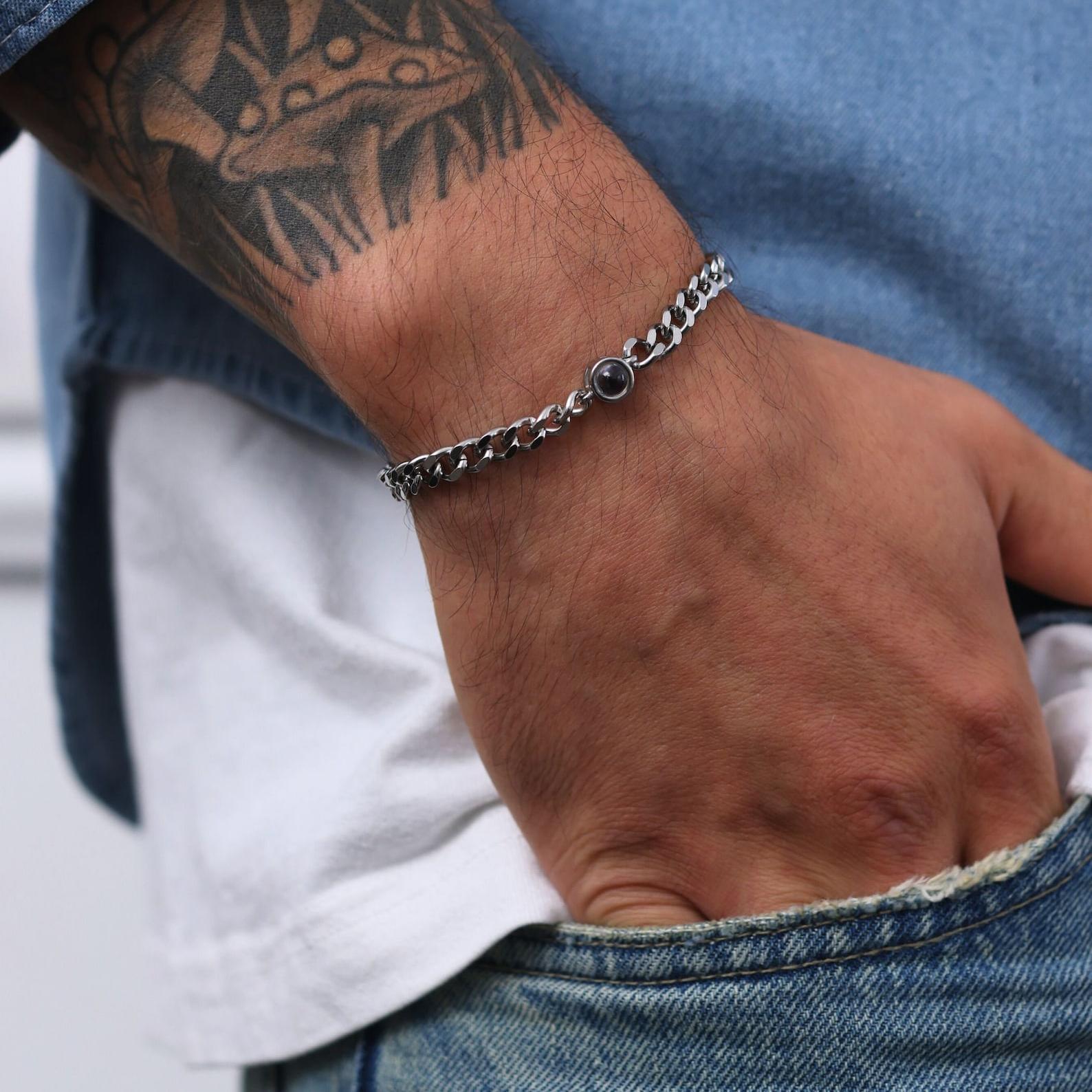 Custom Keepsake Photo Bracelet for Men in Sterling Silver