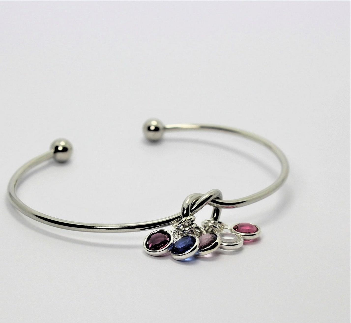 Personalized KNOT bangle, birthstone bracelet in Sterling Silver