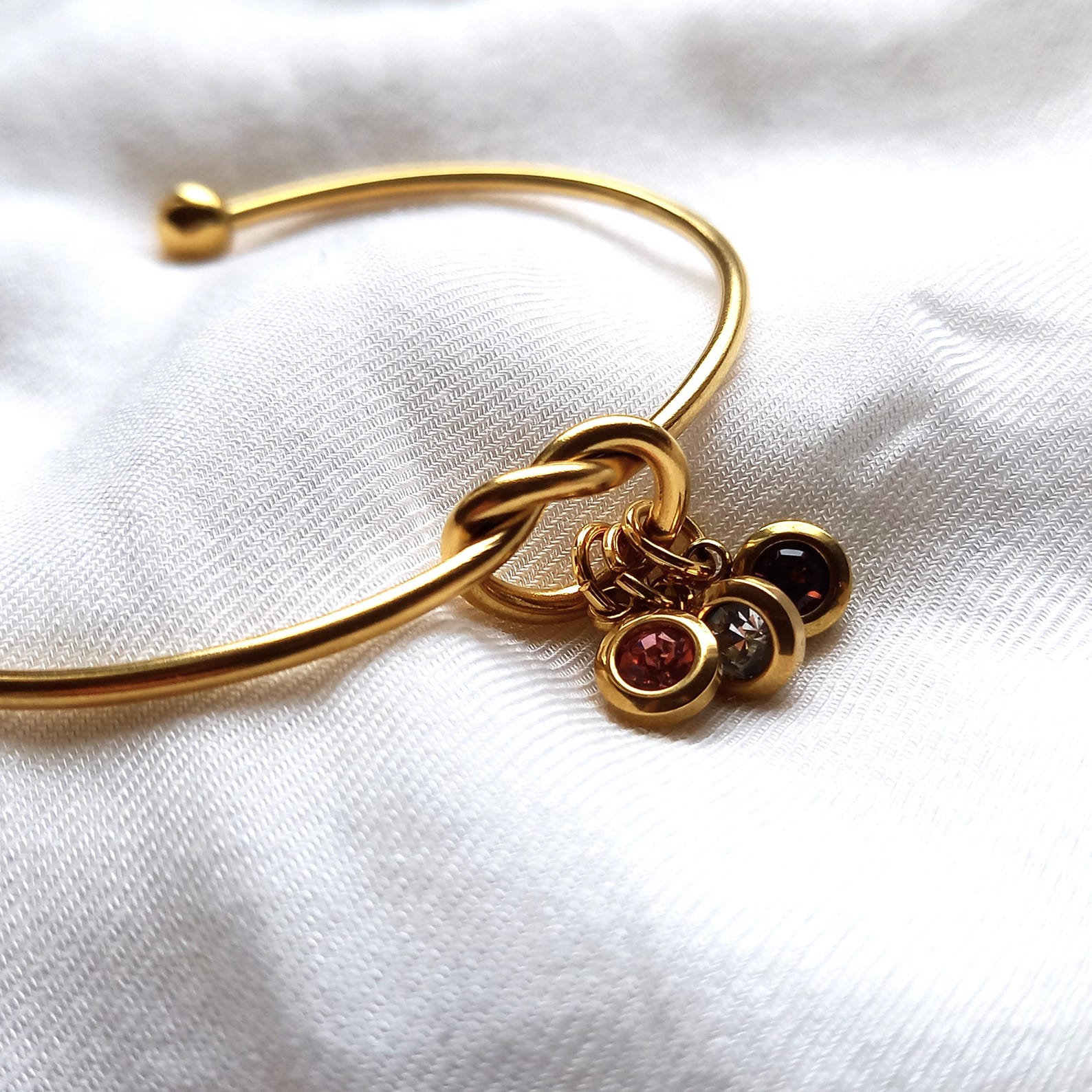 Personalized KNOT bangle, birthstone bracelet in Sterling Silver