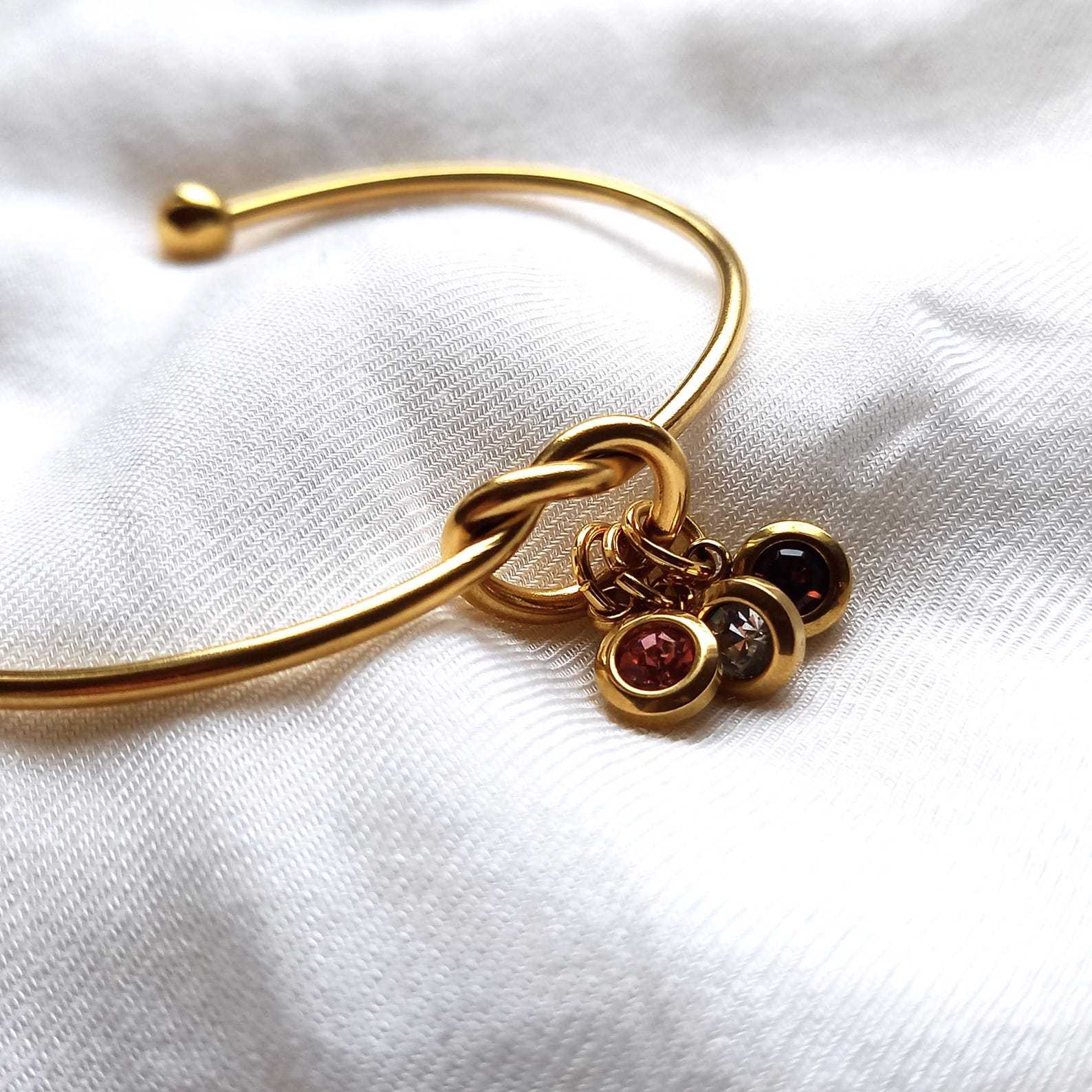 Personalized KNOT bangle, birthstone bracelet in Sterling Silver