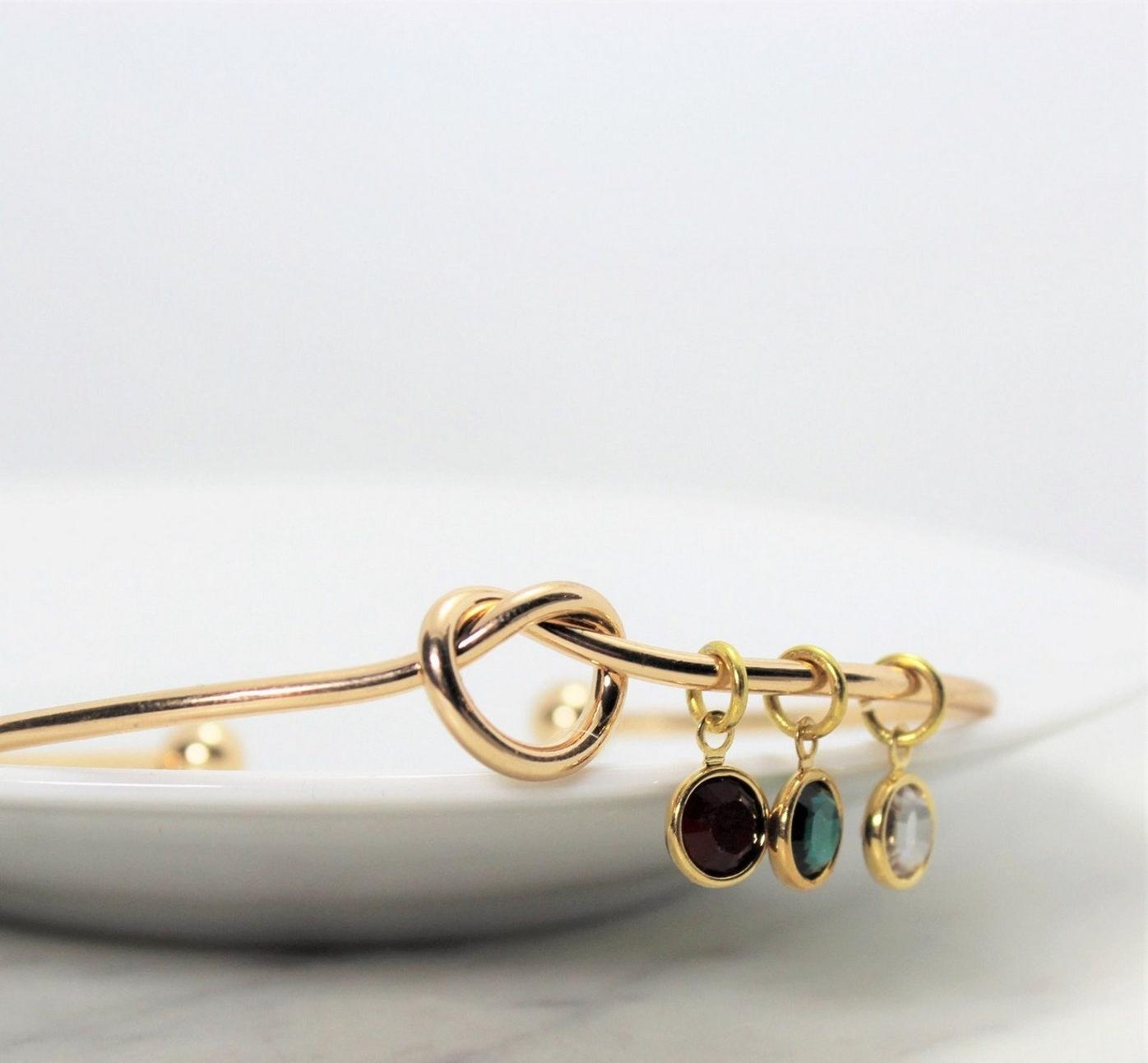 Personalized KNOT bangle, birthstone bracelet in Sterling Silver