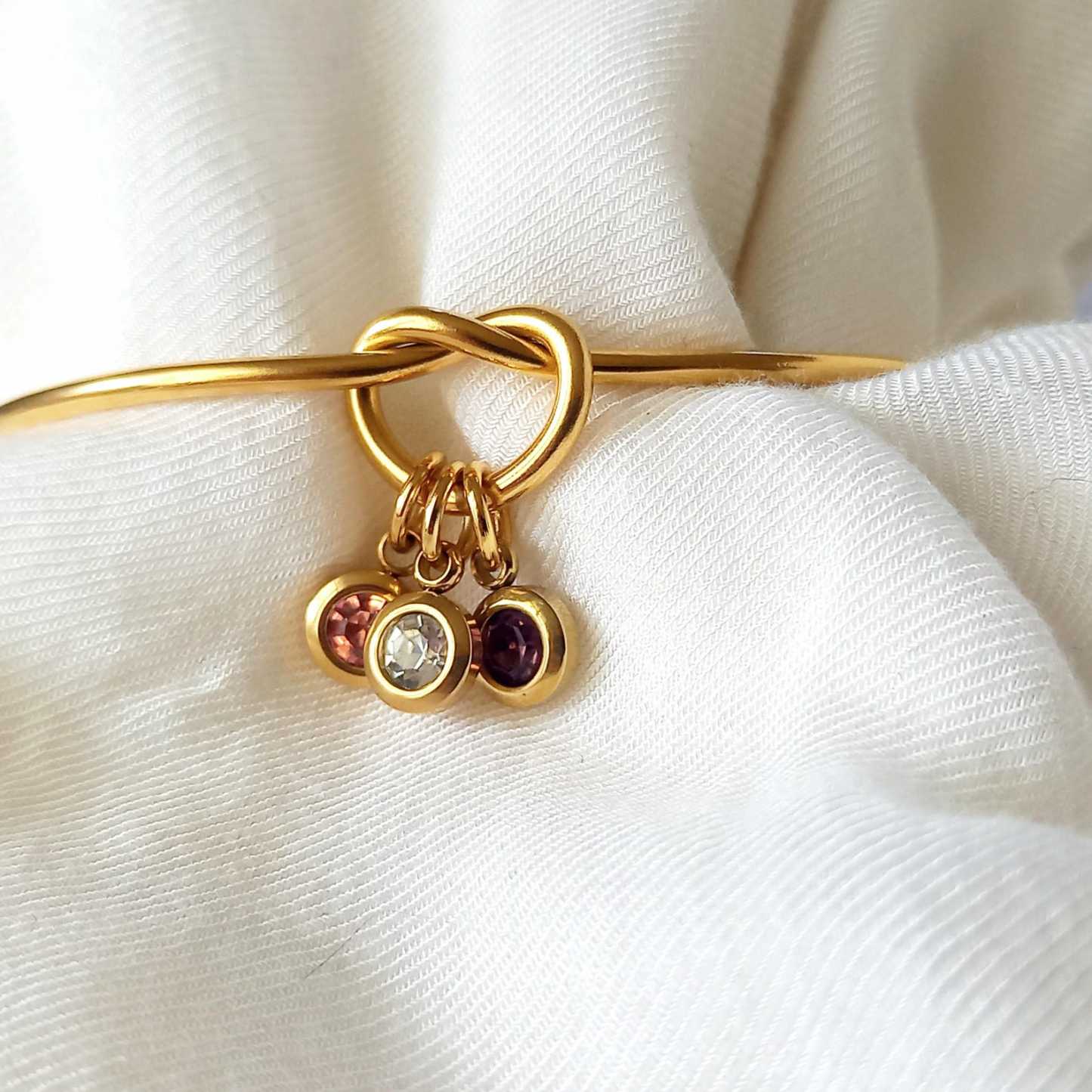 Personalized KNOT bangle, birthstone bracelet in Sterling Silver