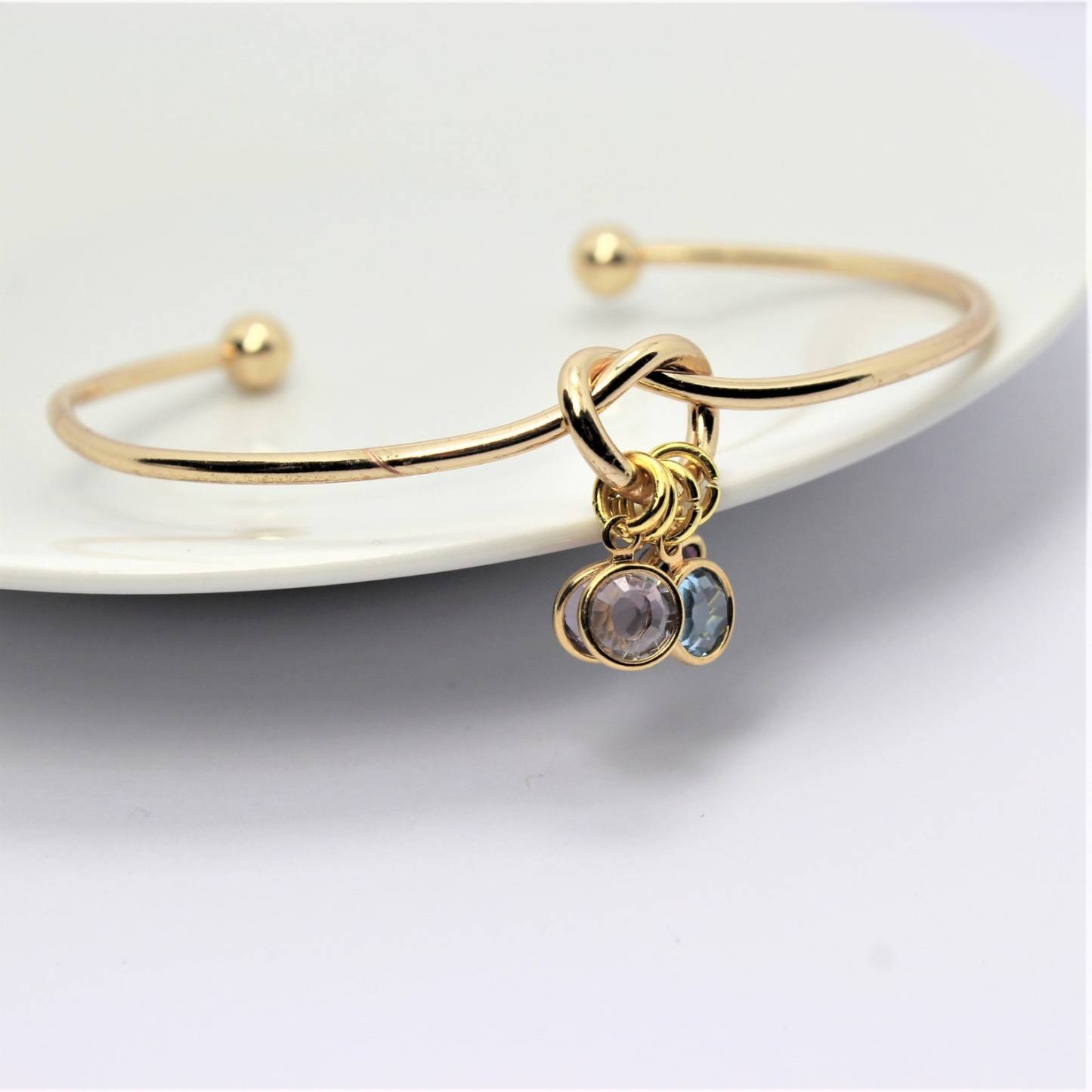 Personalized KNOT bangle, birthstone bracelet in Sterling Silver