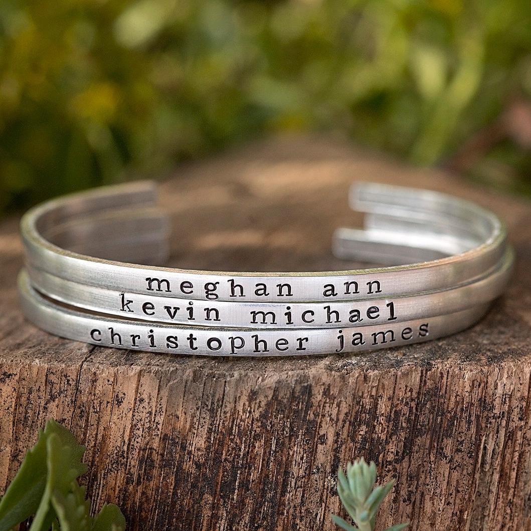 Personalized Metal Cuff Bracelet in Sterling Silver