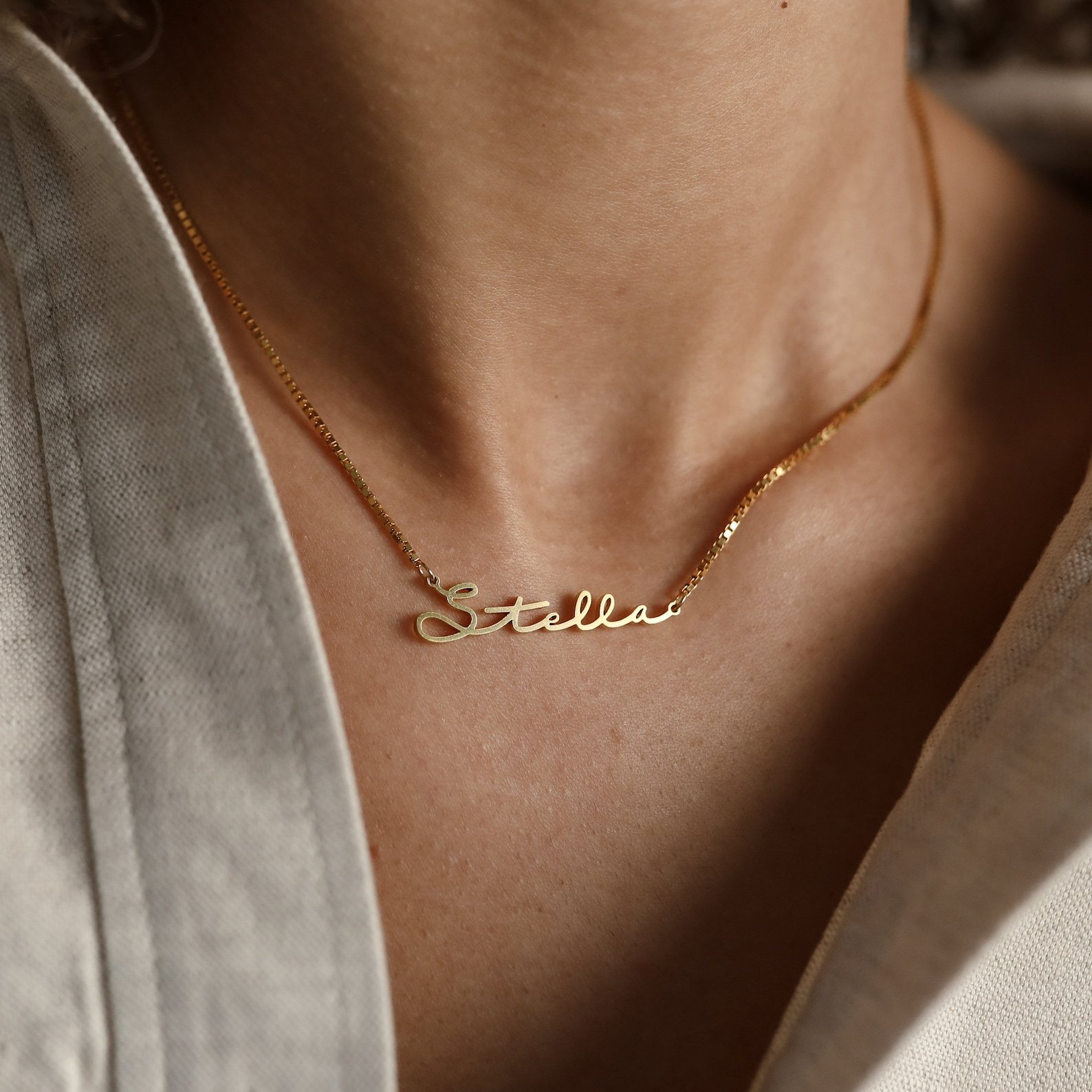 Personalized Name Necklace with Box Chain in Sterling Silver